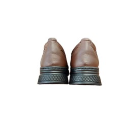 Γυναικεία δερμάτινα παπούτσια ανατομικά χρώμα taba  με κορδόνια ελαστικά, μαλακά για πολλές ώρες ορθοστασίας PAP - GYN - TB -283