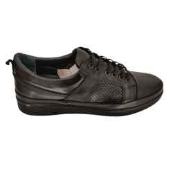 Ανδρικά παπούτσια δερμάτινα με κορδόνια με τζελ πάτο μαύρα - 1001ADE-GM-KORD