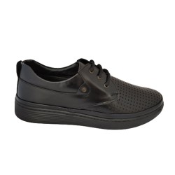 Ανδρικά δερμάτινα παπούτσια με κορδόνια μαύρα - 1011ADE-KORD-MM