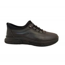 Ανδρικά παπούτσια δερμάτινα με λαστιχένια κορδόνια μαύρα - 113014
