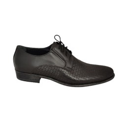 Ανδρικά παπούτσια δερμάτινα μαύρα σκαρπίνια - 1091AP-DER-KORD-SKARP-M