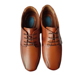 Ανδρικά παπούτσια δερμάτινα καμελ με κορδόνια και με τζελ  AP-GEL-D-KORD-TABA-011