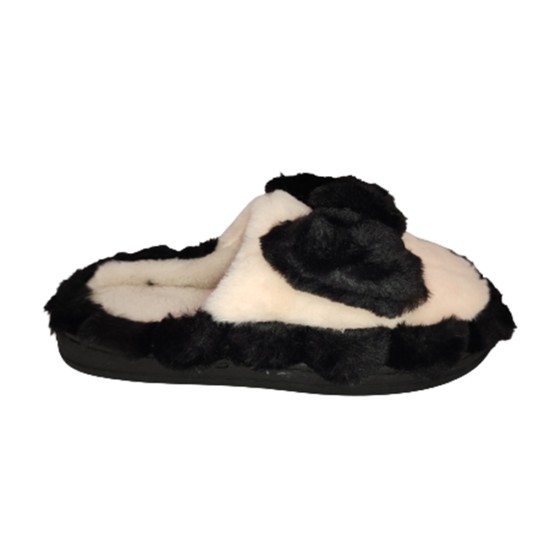 Γυναικείες παντόφλες χειμερινές γούνινες μαύρο με άσπρο - GP-GOUN-MAYROASPRO-015