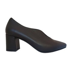 Παπούτσια γυναικεία δερμάτινα με τακούνι μαύρα - 14GYPA-DER-TAK-M02