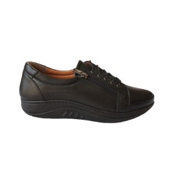 Γυναικεία παπούτσια δερμάτινα με κορδόνια μαύρα - 1026GYDE-KORD-M