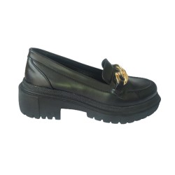 Γυναικεία παπούτσια μαύρα με χρυσή αλυσίδα - PGYN-XRALYS-M-010