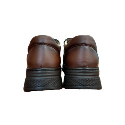 Γυναικεία δερμάτινα παπούτσια ανατομικά χρώμα καφέ με κορδόνια ελαστικά, μαλακά για πολλές ώρες ορθοστασίας PAP - GYN - KF -282