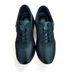 Γυναικεία δερμάτινα παπούτσια ανατομικά χρώμα μαυρα με κορδόνια ελαστικά, μαλακά για πολλές ώρες ορθοστασίας PAP - GYN - BL -282